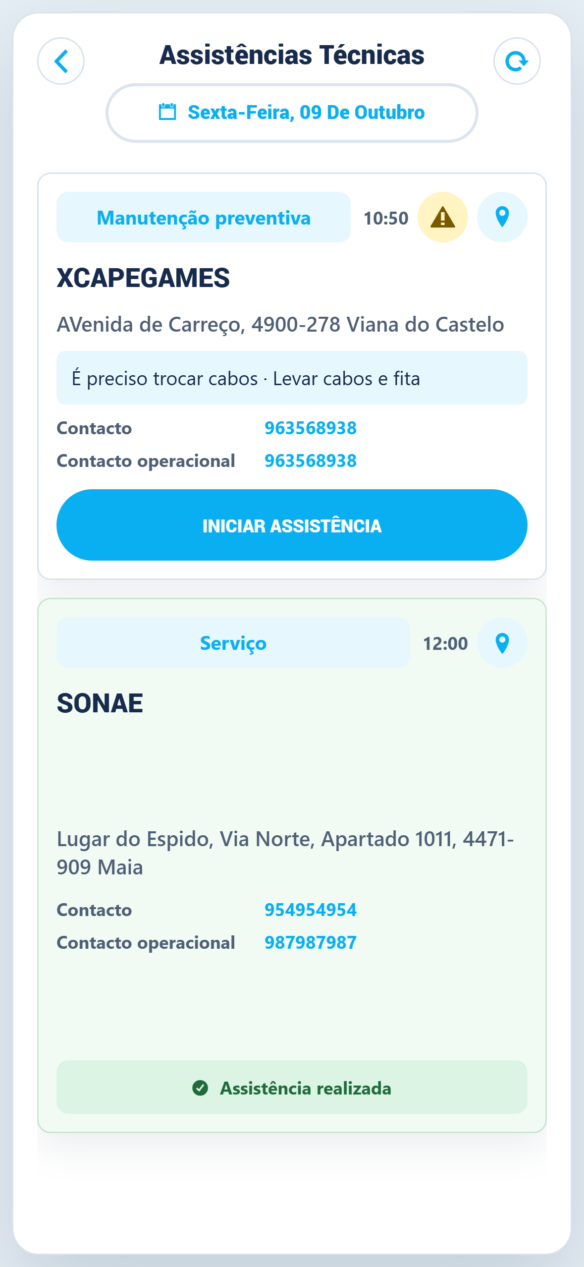 Os serviços atribuídos, sempre à mão.